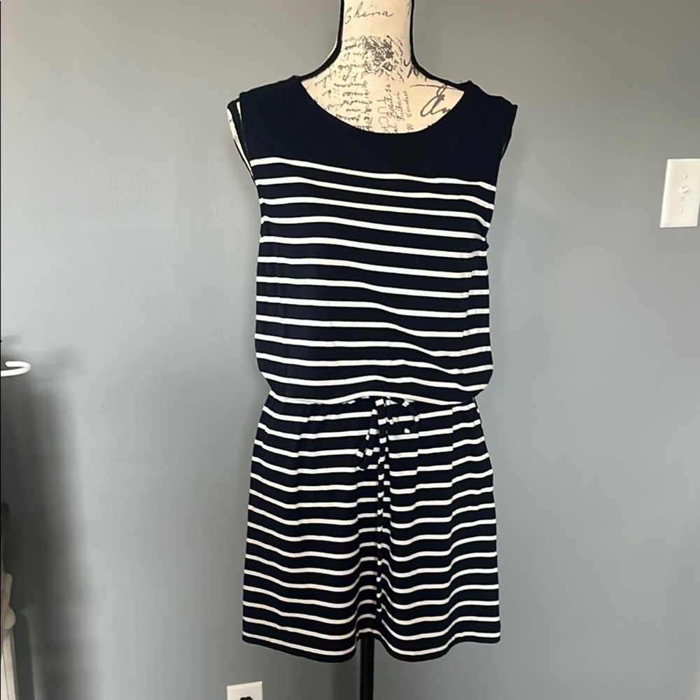 J Crew Small Classic Navy and White Striped Dress with tie at waist. Adorable!